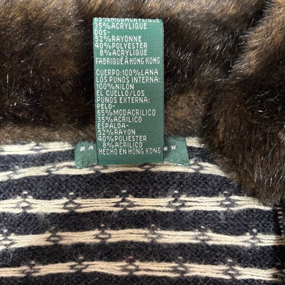 VTG Lauren Ralph Lauren Women Wool Faux Fur Sweater Jacket Size P Old Money Deer - Picture 8 of 12